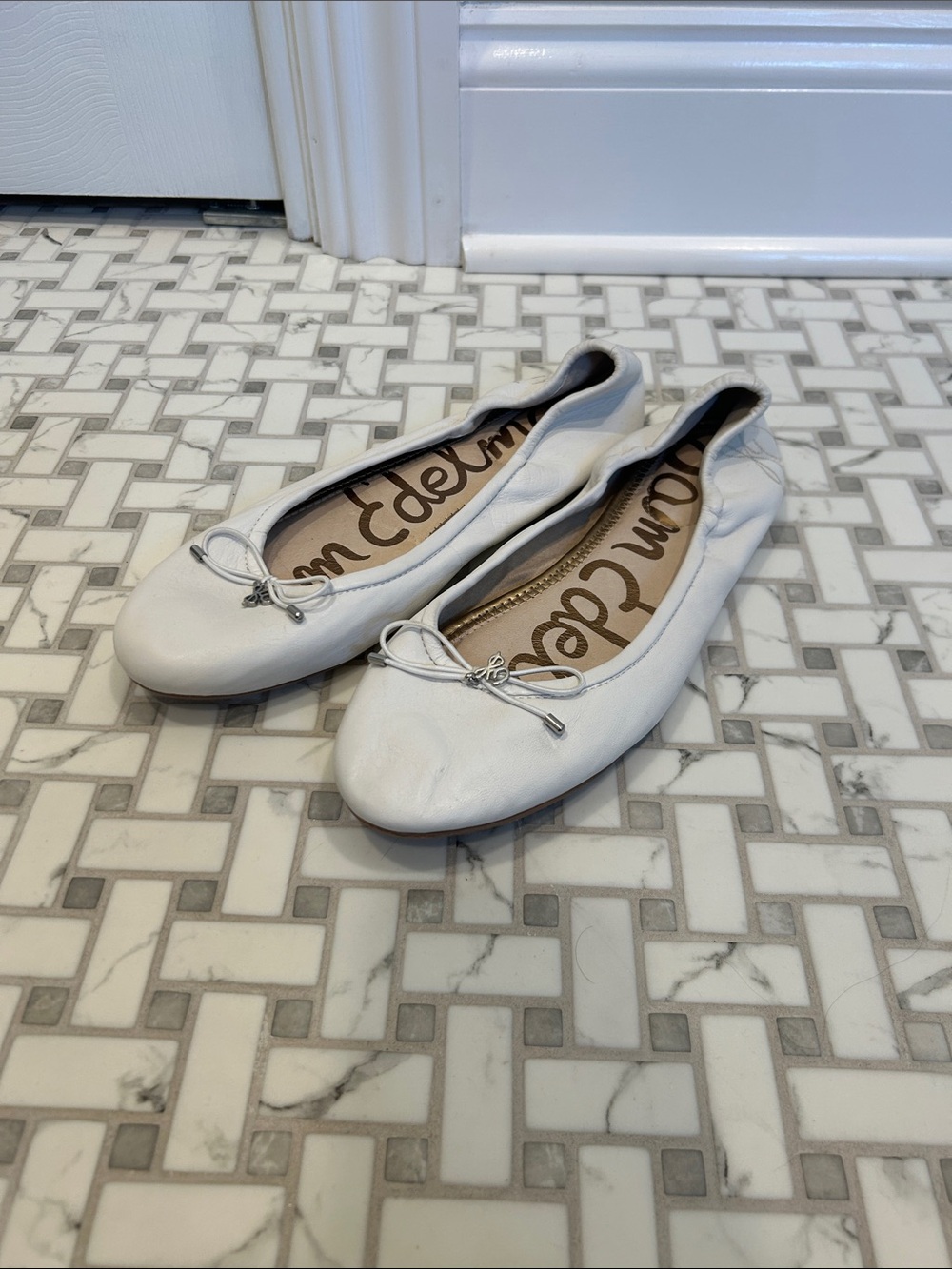 Sam Edelman White Leather Ballet Flats with Bow